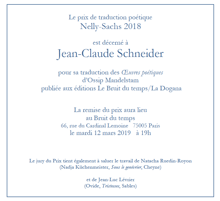 Remise du prix Nelly-Sachs à Jean-Claude Schneider